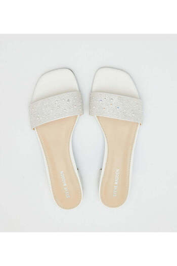 Steve Madden Womens Kimberoff White Pearl Flat Sandals