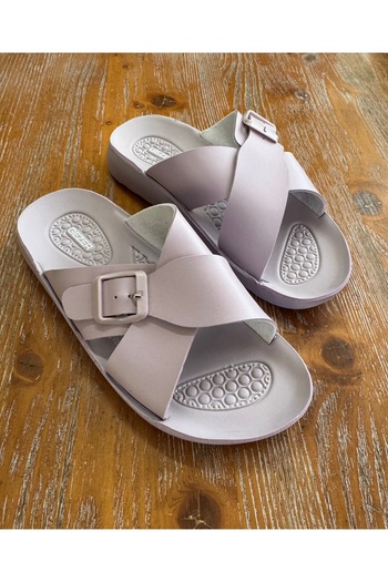 GEZER Summer Women's Comfortable Sole Faux Leather Double Buckle Adjustable Daily Slippers
