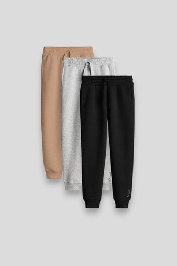 Magu Unisex Kids Cotton Black Gray Beige 3-Piece Sweatpants Jogger Pants Set