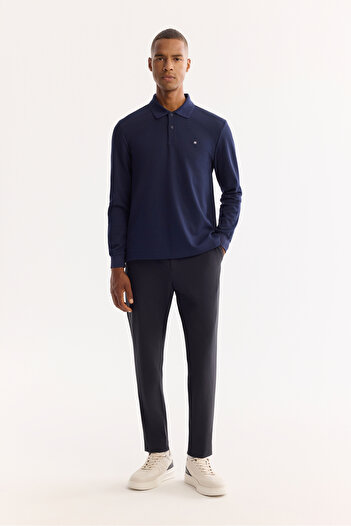 Avva Men's Slim Fit Navy Blue Bi-Stretch Technical Fabric Trousers A52Y3209
