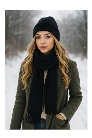 MERVESTORE Püsküllü Geniş Şal - Yumuşak , Soğuk Hava İçin İdeal