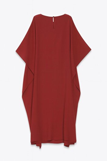 Setre Burgundy Relaxed Cut Waist Belt Detailed Midi Length Wide Fit Dress