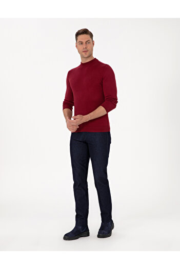 Pierre Cardin Vişne Slim Fit Çeyrek Yaka Basic Triko Kazak 50314188-VR223