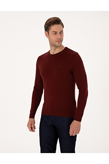 Pierre Cardin Bordo Slim Fit Bisiklet Yaka Basic Triko Kazak 50314192-VR014
