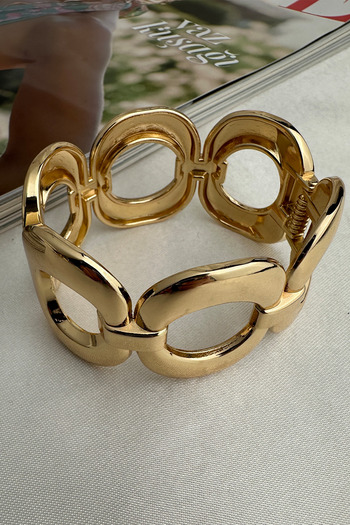 Modex Special Series Gold Color Row Ring Detail Handcuff Bracelet (Inner Diameter: 6cm)