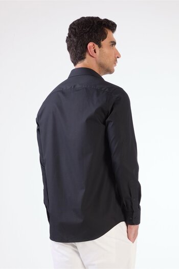 Dufy Black Cotton Regular Fit Long Sleeve Men's Shirt