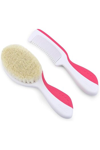 erorex Baby Hair Brush Natural Wool Bristles Comb Pink