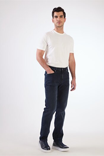 Dufy Dark Navy Regular Fit Men's Denim Trousers