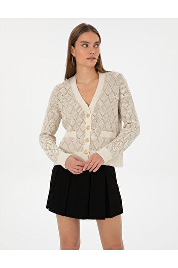 Pierre Cardin Ecru Regular Fit Knitwear Cardigan 50310988-Vr019