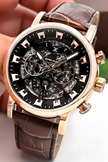 Daniel Klein Automatic Mechanism Leather Cord Steel Case Men Wrist Watch Coffee-Rose Zmdk1194