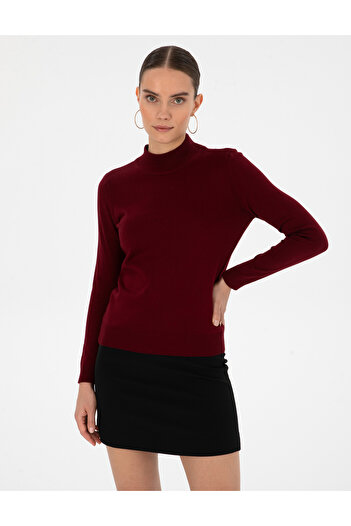 Pierre Cardin Vişne Slim Fit Yarım Balıkçı Yaka Basic Kazak 50315768-VR223