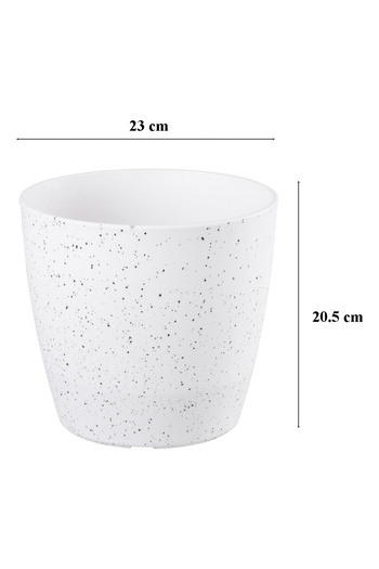 SGTT Ghiveci din plastic rezistent, culoare albă, efect de piatră, diametru 23 cm, înălțime 20,5 cm