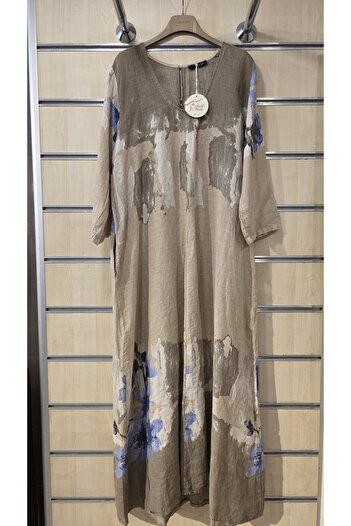 Park Moda Μακρύ λινό φόρεμα Splash Floral μοτίβο