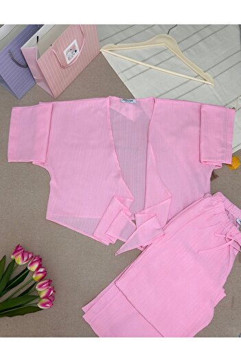 Noa Noa Pembe Bağlamalı Hırka ve Pantolon Takım