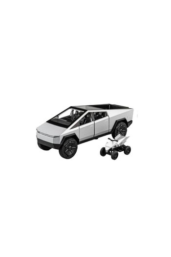 OEM Tesla Cybertruck die-cast model with mini ATV, functional doors, light gray