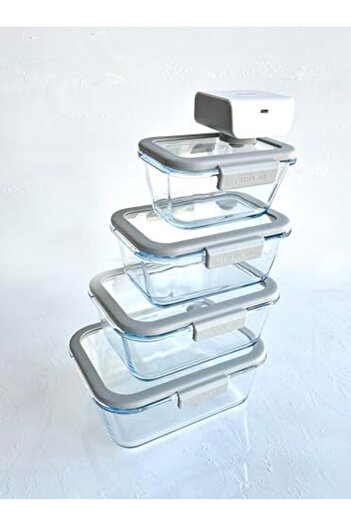 STOREMAX Sellbuyst Fika Glace Vacuum Glass Storage Container Set Gray 5 Pieces D-Neoggls05 Trendy 266450