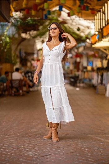 Miss Boheme White Color Frida Muslin Dress