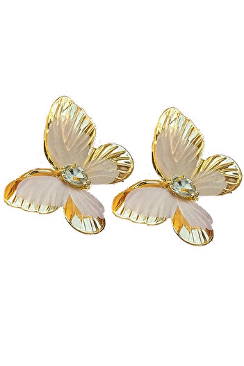 CAŞ DEKORASYON Gold Color Butterfly Figured Stone Earrings (Pair)