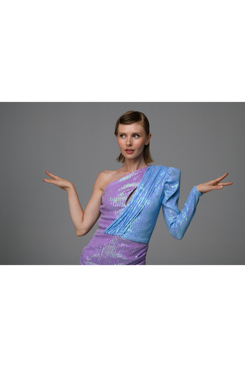 Gira Lilac Blue One Shoulder Sequined Dress