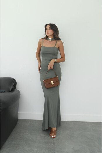 Havoş Khaki Kerri Slim Strap Shawl Dress