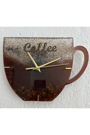 Pelince - Coffee Cup Shaped Epoxy Wall Clock (Special Design - Single Production) - 27X21 cm