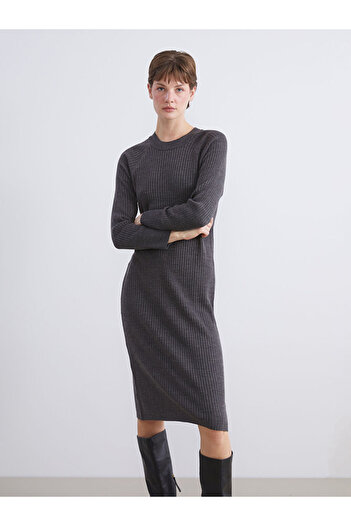 LC Waikiki Anthracite Crew Neck Knitwear Dress