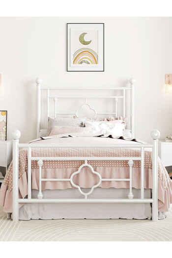 Generic Metal Bed Frame 190x90cm - One Person Bed with Elegant Design White