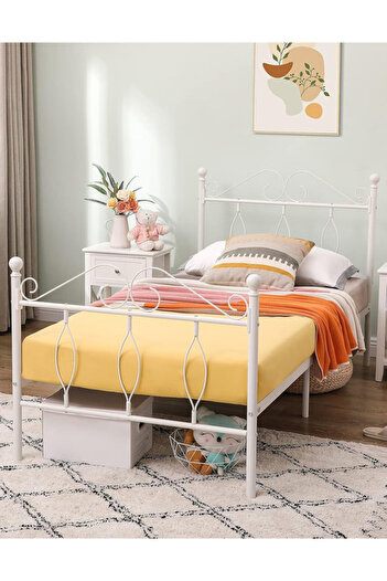 Generic Metal Bed Frame 190x90cm - One Person Bed with Elegant Design White