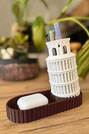 Melyonek Desktop Pen Holder and Organizer with Leaning Tower of Pisa Design – Decorative Desk Organizer