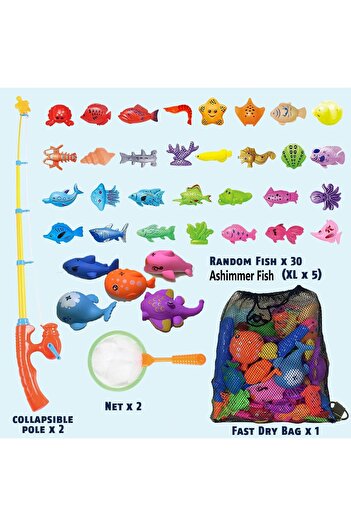 erorex Magnetic Fishing Pool Toys Game Set Kids Water Table Bathtub Kiddie Party Toy Pole Rod Net Floating