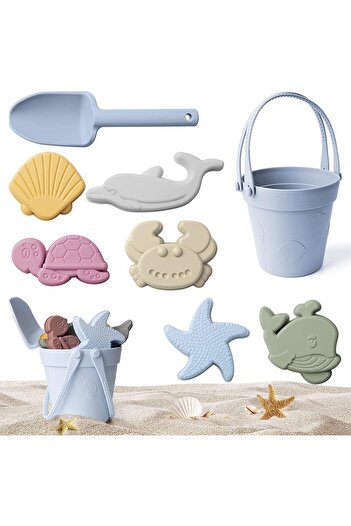 erorex Silicone Beach Toys Kids Sand Toys Set Includes Sand Bucket Shovel 6 Animal Shaped Sand Molds
