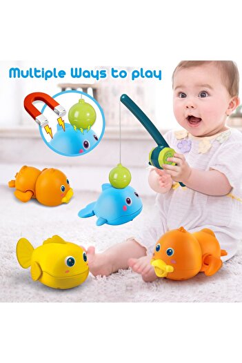 erorex Baby Bath Toys Magnetic Fishing Games Kids 1 3 Years Old Wind Up Swimming Fish Duck Whale Floating