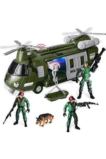 erorex Military Vehicles Toy Set Friction Powered Transport Helicopter Light Sound Siren Soldier Army Men