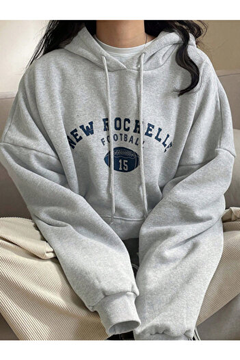Revasser Unisex Erkek/Kadın FOOTBALL Renkli Özel Baskılı Pamuklu Oversize Kapüşonlu Sweatshirt