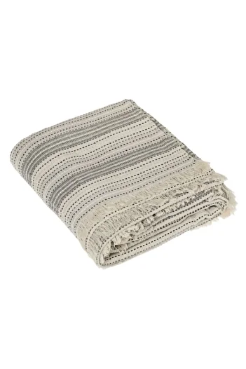 OEM Cuvertura Canapea 3 Locuri, Ecru cu Dunga Neagra, Bumbac, 280x180cm, Franjuri