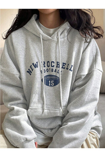 Revasser Unisex Erkek/Kadın FOOTBALL Renkli Özel Baskılı Pamuklu Oversize Kapüşonlu Sweatshirt