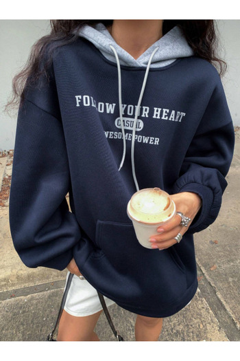 Revasser Unisex Erkek/Kadın Kapüşon Gri CASUAL Renkli Özel Baskılı Pamuklu Oversize Kapüşonlu Sweatshirt
