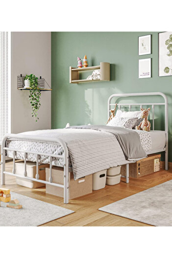 Generic Metal Bed Frame 190x90cm - One Person Bed with Elegant Design White