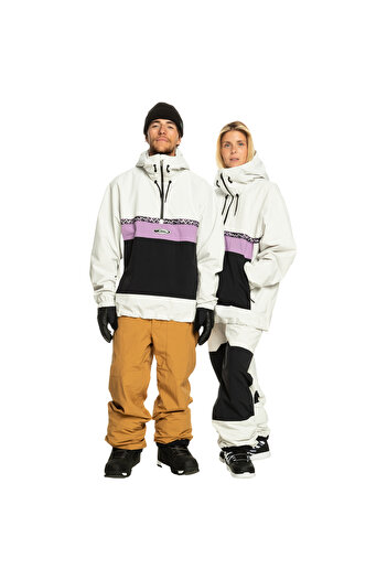 Quiksilver White Men's Hooded Collar Regular Fit Waterproof Ski Coat EQYTJ03421 Steeze Jk
