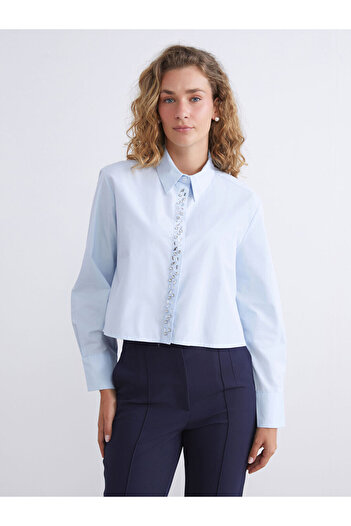 LC Waikiki Alegeri strălucitoare de la Shining Store |   Cămașă de damă din poplin oversize cu pietre strălucitoare