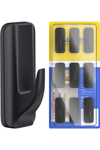 ALOCEO Set de 9 cârlige pentru prosoape, plastic, negru, 8 x 3,2 x 3 cm