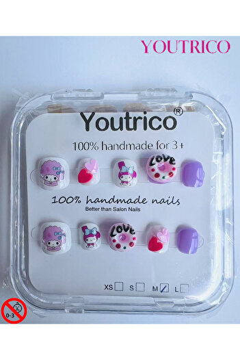 Youtrico Kids Press-on Nails - 100% Handmade Non-Toxic Safe for Ages 3+ Cute Green Kids' Fake Nails-M