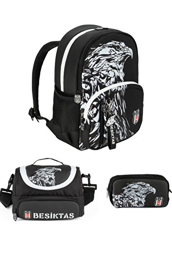 Next Plus Licensed Fan Bjk Faux Leather School Backpack + Nutrition + Pen Holder + Water Bottle Set