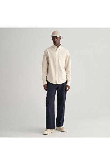 Gant Erkek Bej Regular Fit Düğmeli Yaka Oxford Gömlek