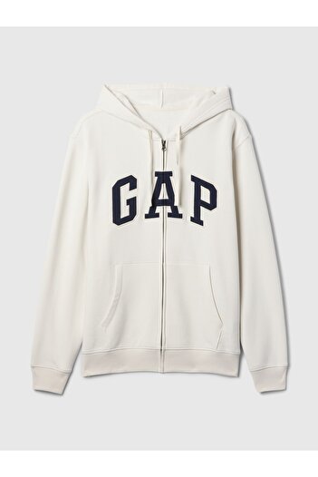 GAP Чоловічий білий логотип Relaxed Fleece Світшот на блискавці