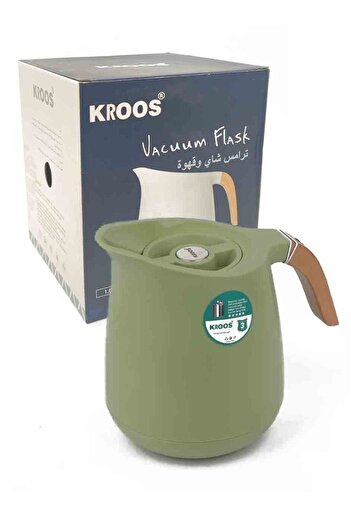 Kroos Cross thermos green steel with wooden handle 1 liter