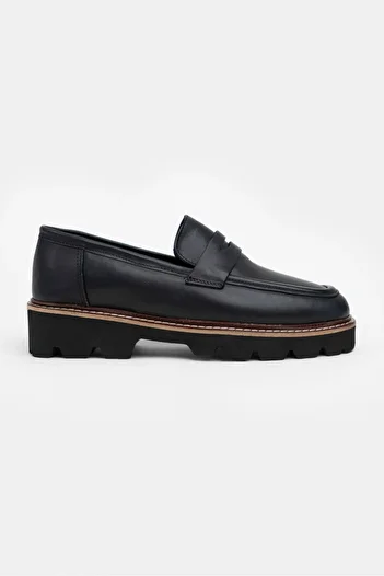 NİŞANTAŞI SHOES Voltran Чорні справжні матові товсті підошви жіночі лофери
