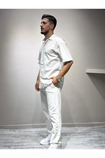 blayn jeans Shirt Pants Men's Linen Suit Oversize Fit
