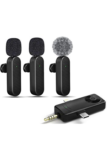 Generic Wireless Lavalier Microphones 4-in-1 Universal Receiver for iPhone, Android, Camera & Laptop