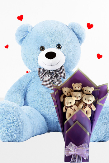 Sole Plush Teddy Bear 90 cm Bear and Purple Plush Teddy Bear Bouquet Gift for Lover Birthday Special Day Set
